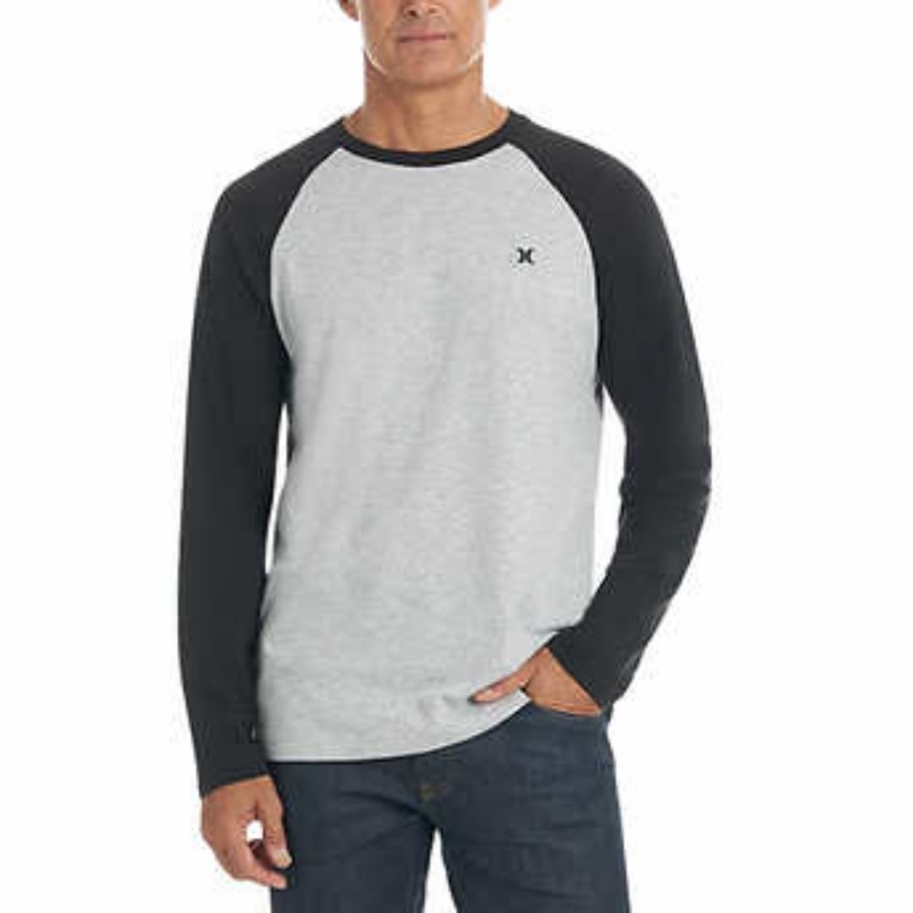 Hurley Men's Raglan Embroidered Logo Long Sleeve Tee T-Shirt